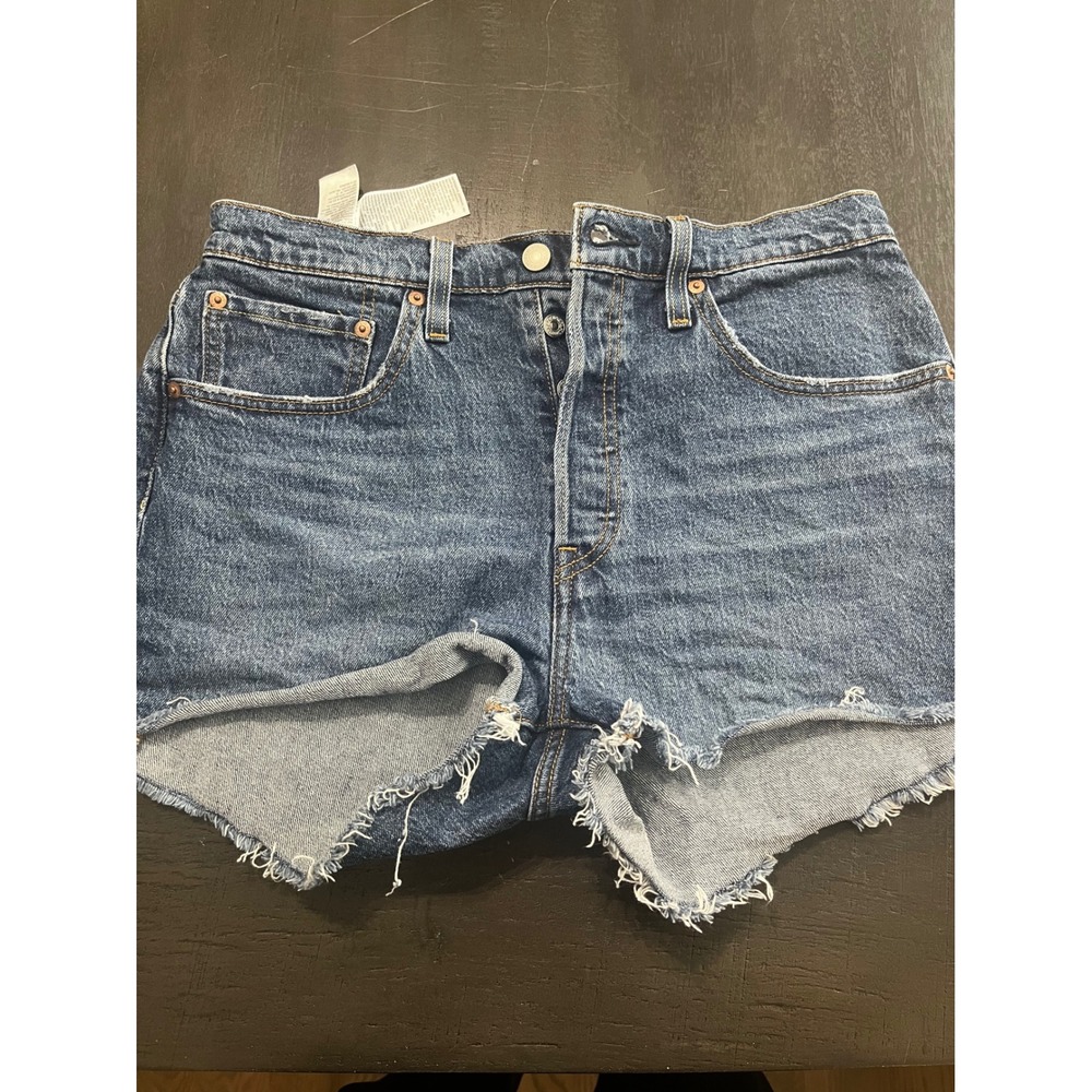 Levis 501 Original Cut Off Shorts Womens Medium Wash Denim Button Fly Raw Hem‎
